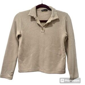 Zara tan crop long sleeve shirt collar 1/4 button sweater size small